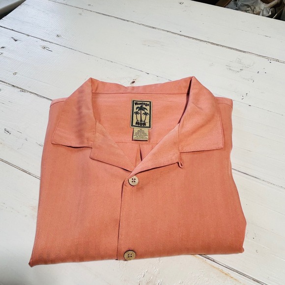 Montage Mon Mens XL Silk Button Down Short Sleeve Camp Shirt Salmon - Picture 1 of 8
